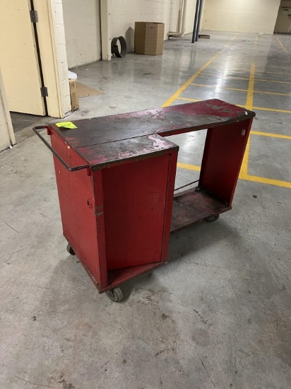Red Metal Tool Cart on Casters