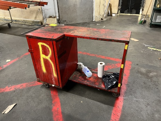 Red Metal Tool Cart on Casters