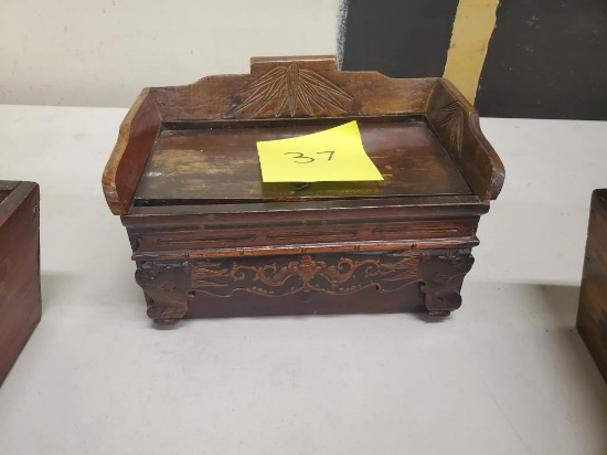 Antique Cypress Wood Sewing Box circa 1881