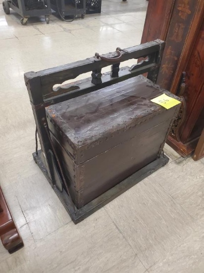 Antique Elm Wood Safe Box Circa 1881