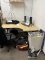 Wood desk with chair and file cabinet