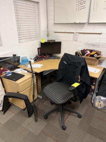 Office Chair, Desk and Wood Cabinet