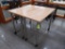 wooden tables w/ steel legs, on casters