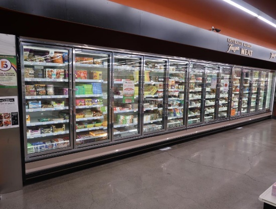 Kysor Warren freezer doors, w/ ele defrost, sold by the door, 13 door run (5+5+3)