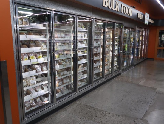 walk-in cooler w/ 12) glass doors & interior door racks