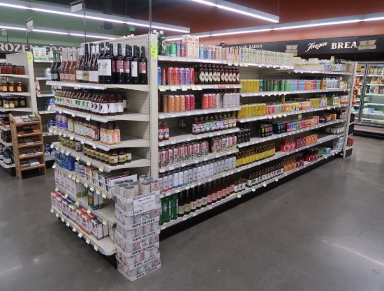 Lozier gondola shelving, 16' run + 2) 4' endcaps
