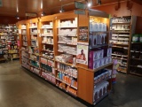wooden merchandising island