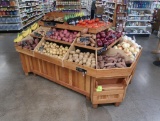 wooden produce merchandising island