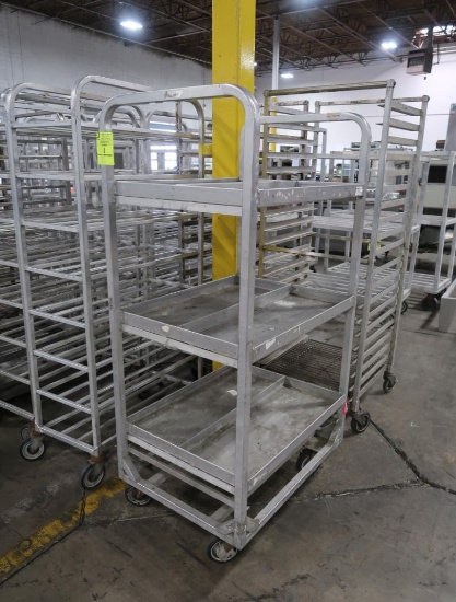 aluminum produce rack, on casters, w/ drain holes
