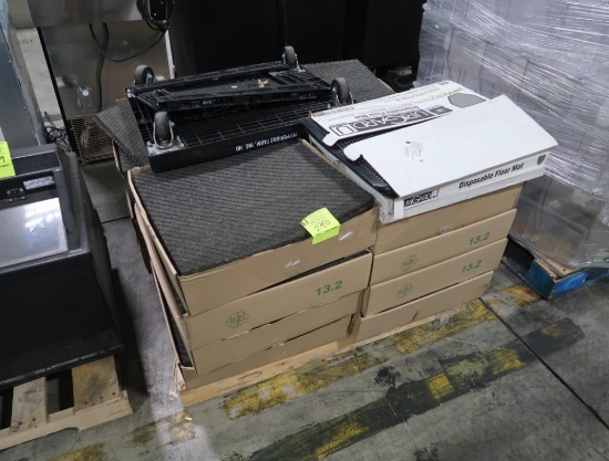 pallet of used carpet squares & disposable floor mats