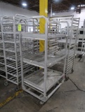 aluminum produce rack, on casters, w/ drain holes