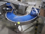 semi-circular motorized conveyor, stainless body w/ plastic conveyor