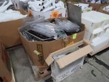 crate of misc- stainless pans, loaf pans, film wrapping machine, etc