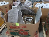 crate of misc- cooling racks, french loaf pans, mixing paddle, etc