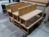 low wooden case-front merchandising shelves