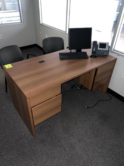 Wood Desk and Two Chairs