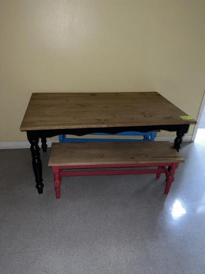 5ft Wood Table with Benches