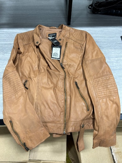 Corbani Women's Asymmetrical Leather Jacket W/ Scuba Collar L