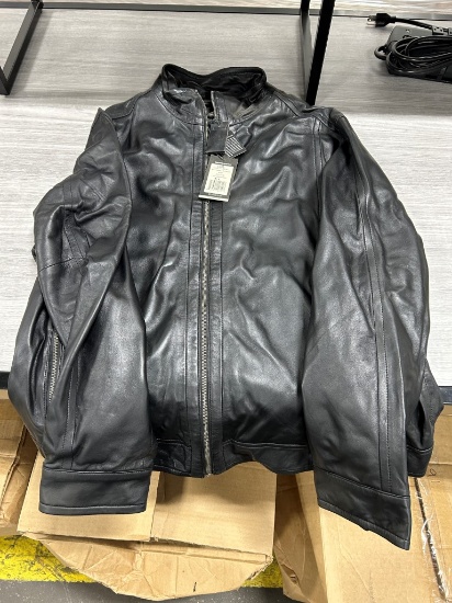 Corbani Men's Black Leather Motorcycle Jacket XXL