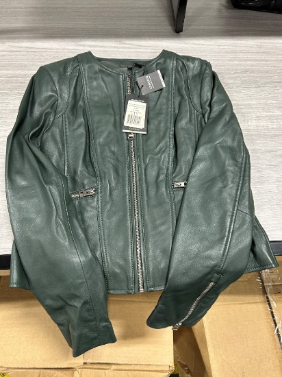 Corbani Women's Collarless Round Neck Leather Jacket S