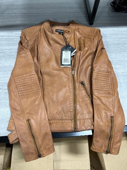 Corbani Women's Asymmetrical Leather Jacket W/ Scuba Collar S