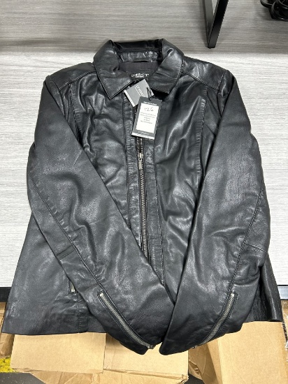 Corbani Women's Leather Coat W/ Scuba Shirt Collar M