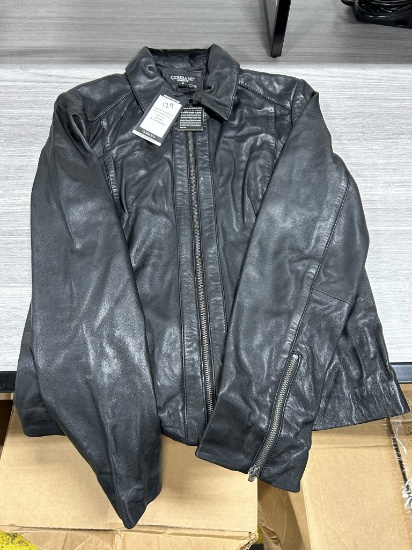 Corbani Women's Leather Coat W/ Scuba Shirt Collar M