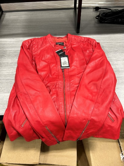 Corbani Women's Red Leather Moto Fashion Jacket XXL