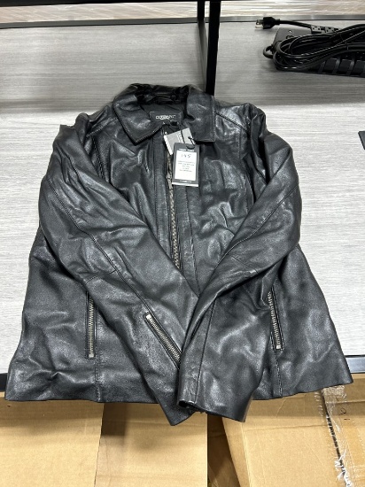 Corbani Women's Leather Coat W/ Scuba Shirt Collar L