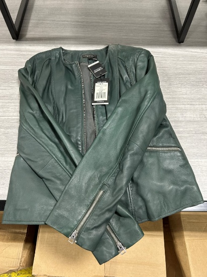 Corbani Women's Collarless Round Neck Leather Jacket L