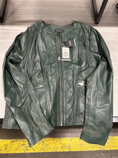 Corbani Women's Collarless Round Neck Leather Jacket XXL