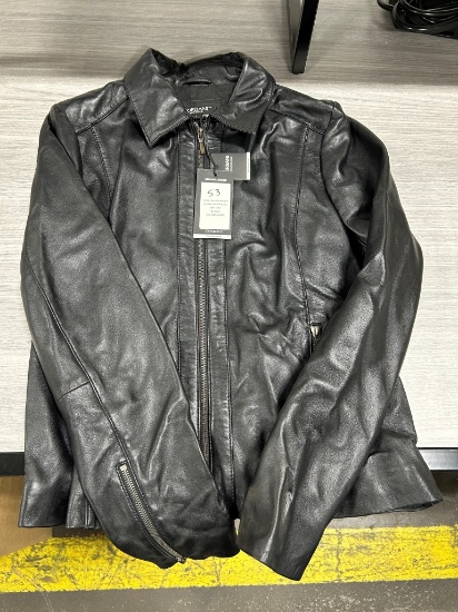 Corbani Women's Leather Coat W/ Scuba Collar L