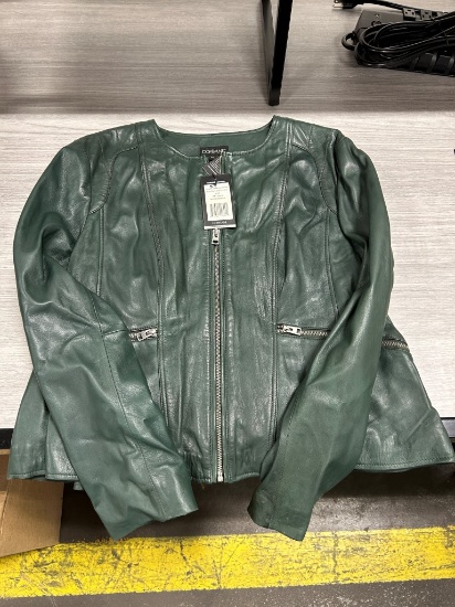 Corbani Women's Collarless Round Neck Leather Jacket XXL