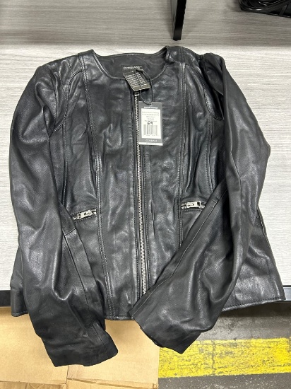Corbani Women's Collarless Round Neck Leather Jacket M