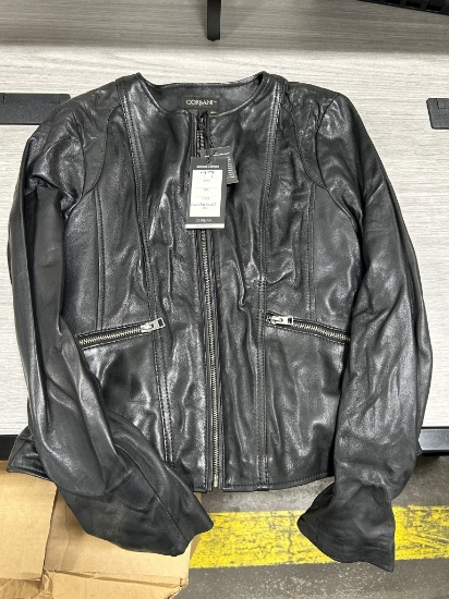 Corbani Women's Collarless Round Neck Leather Jacket XS