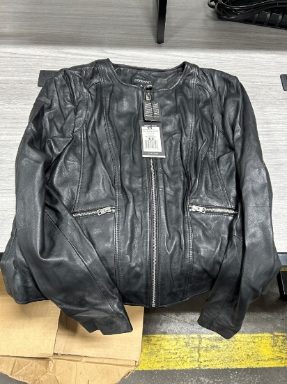 Corbani Women's Collarless Round Neck Leather Jacket XL