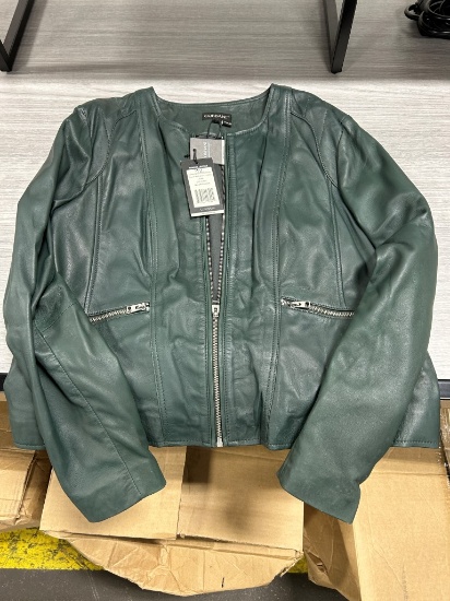 Corbani Women's Collarless Round Neck Leather Jacket XXL