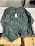 Corbani Women's Collarless Round Neck Leather Jacket XXL