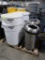 pallet of assorted waste cans