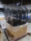 crate of garden misc- steel trellis, pot stands, & 2) benches