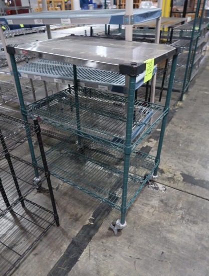 wire shelving unit w/ stainless top, epoxy coated, on casters
