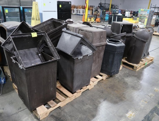 pallets of assorted waste cans