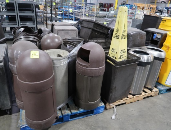 pallets of assorted waste cans