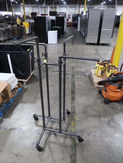 cloths hanging merchandising rack, on casters