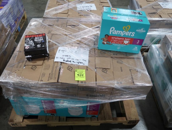 Inventory Reduction- pallet of Pampers size 3 & 5 diapers & Huggies wipes