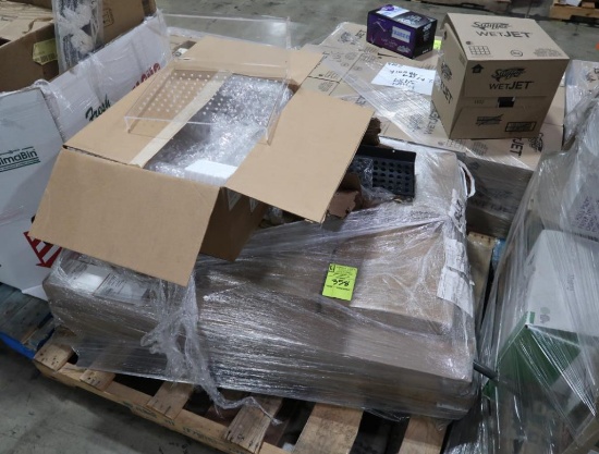 pallet of misc merchandising displays- ModoShelf front fence, cosmetic displays, etc