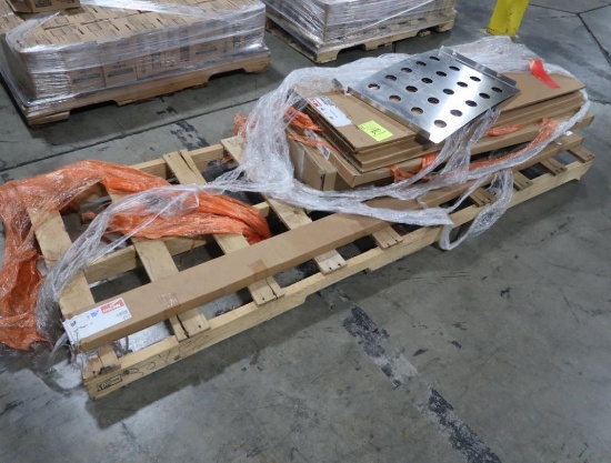 pallet of Metro wire shelves, poles, wire grids, etc
