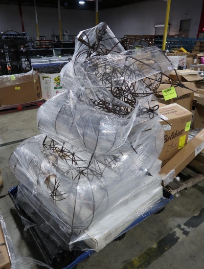 pallet of misc- topiary frames, 30" outdoor tables, etc