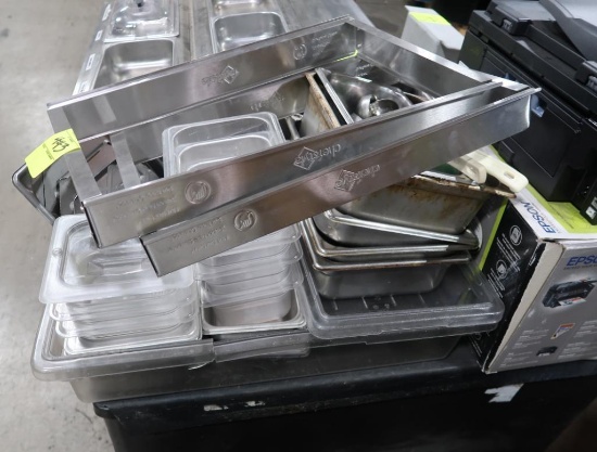group of stainless & plastic pans, etc