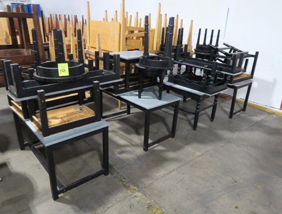 groups of wooden tables w/ galvanized tops